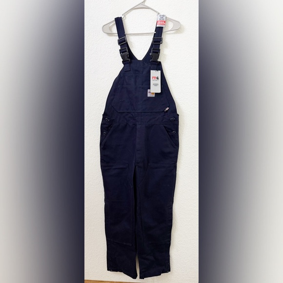 Carhartt Navy Flame Resistant Loose Fit Duck Bib Overalls - 32 - Picture 1 of 15